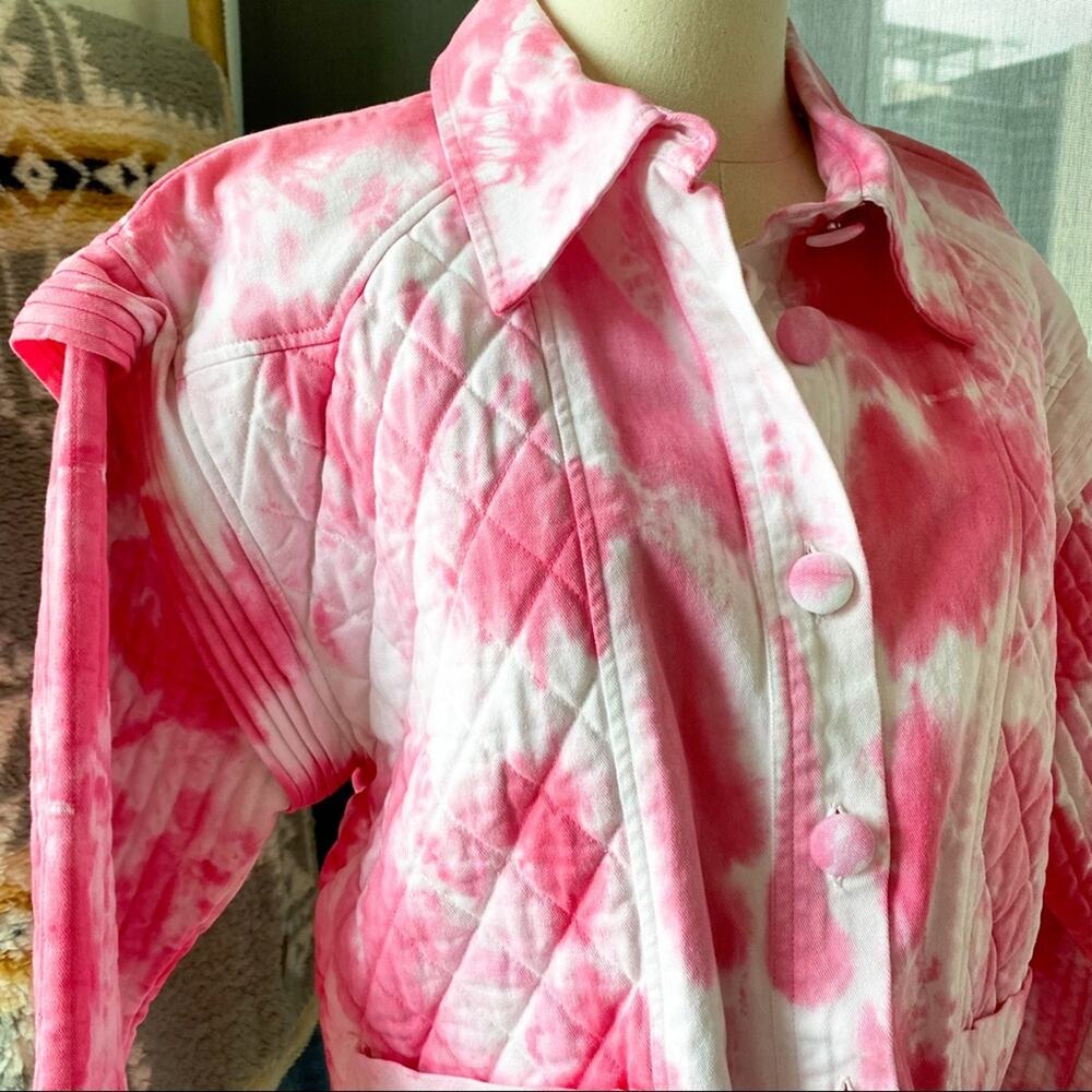 LoveShackFancy Adelade Hibiscus Hand Dye Pink Oversized Quilted Jacket Medium - Picture 5 of 15